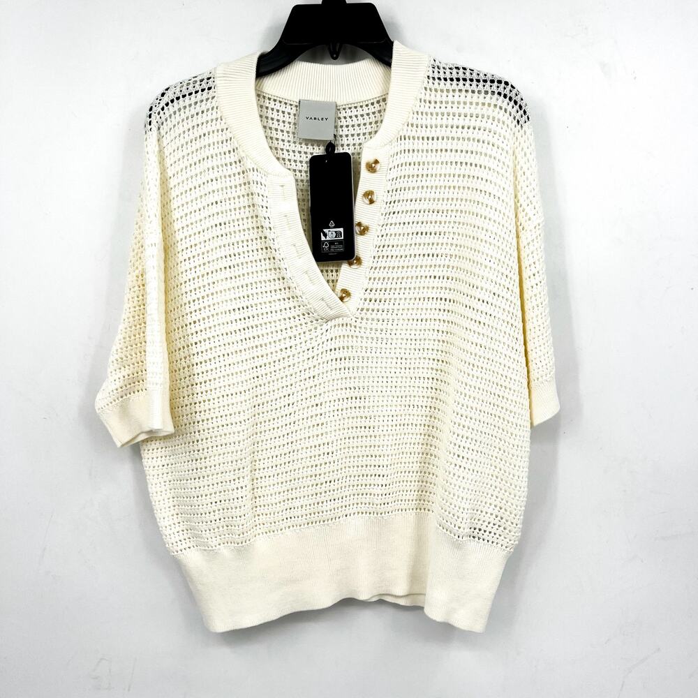 VARLEY Women's Callie Mesh Knit Top Large Beige Egret Short Sleeve NWT - Picture 5 of 13